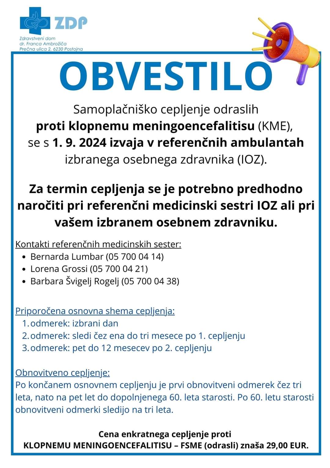 obvestilo ZD Postojna